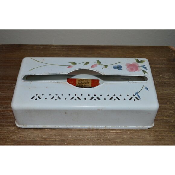 Vintage Detecto Hand Painted Floral Metal Tissue Box Dispenser READ - Picture 9 of 13